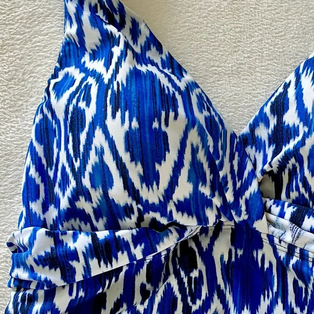 Lauren Ralph Lauren Tankini Top 6 Blue Ikat Ruched Swim Top Coastal Cruise Wear